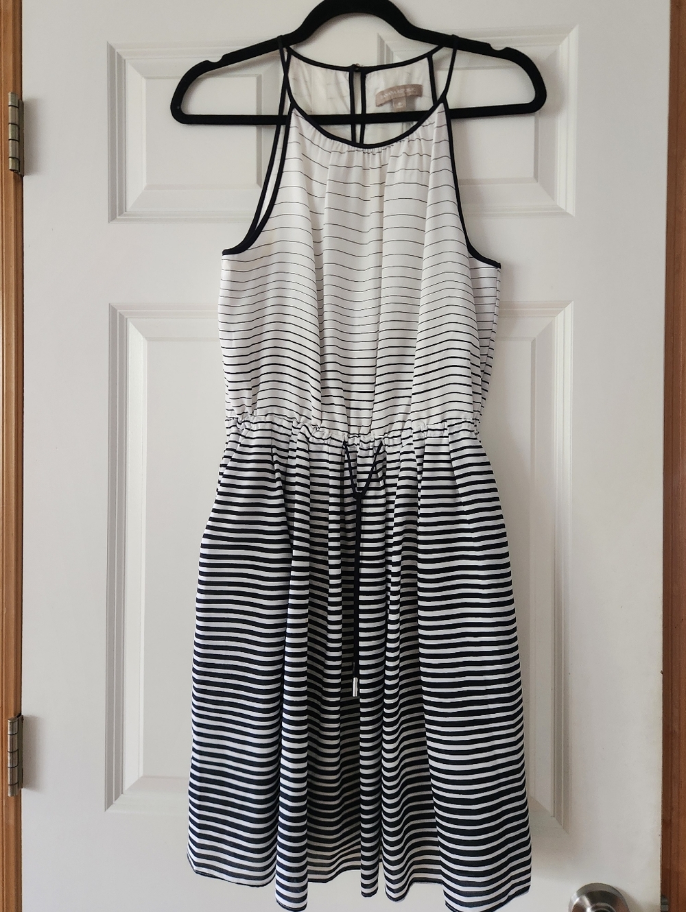 Banana Republic White and Black Striped Midi Summer Dress, Size 6